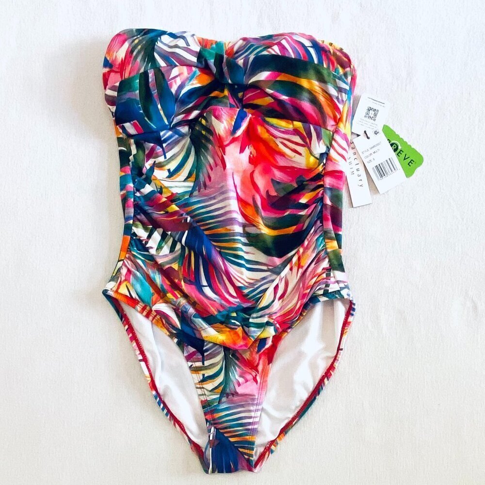 NWT bandeau 1-piece swimsuit 6 tropical colorful - Picture 3 of 12
